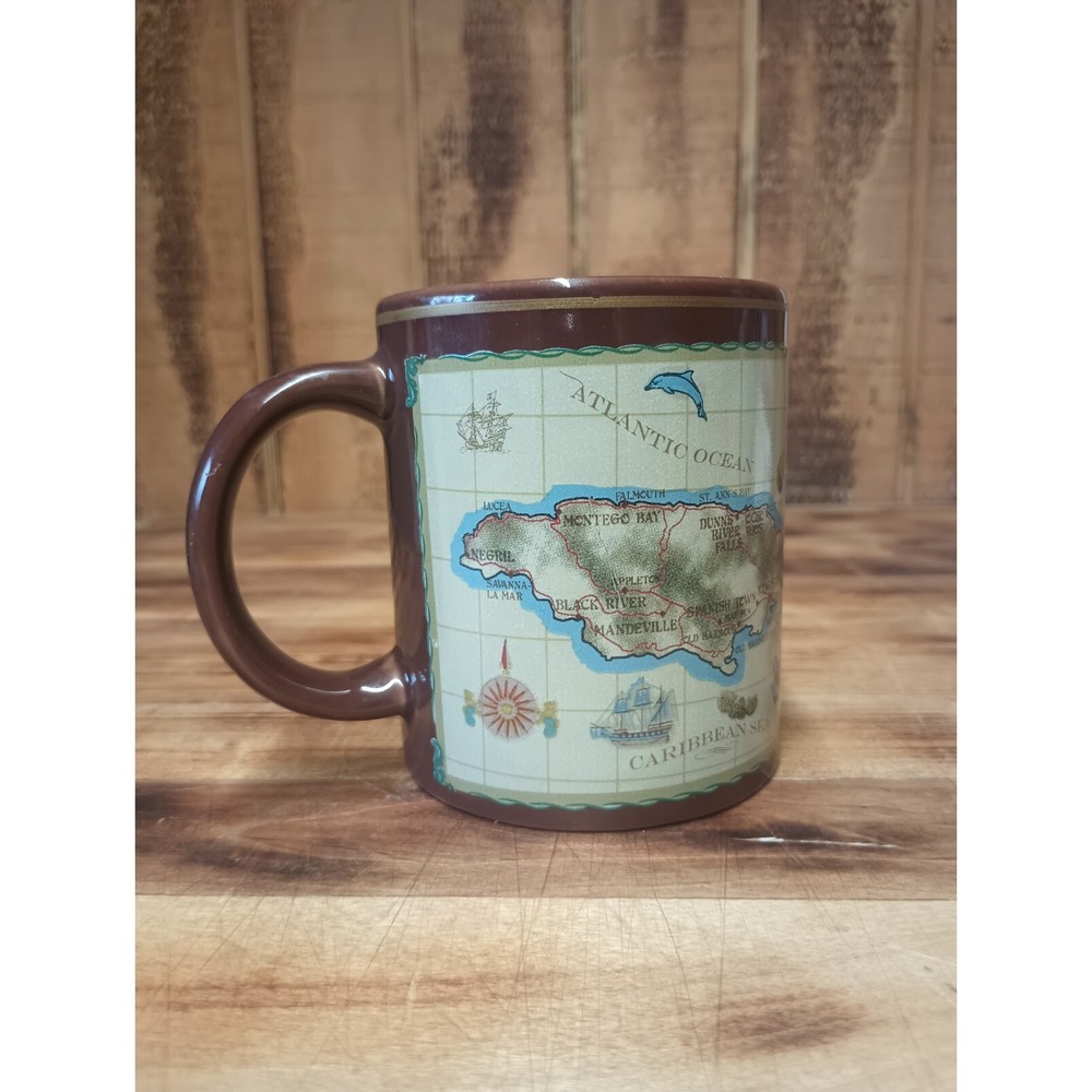 JAMAICA‎ Map Coffee Mug Tea Cup 10oz. Souvenir Brown Ceramic Island Dolphin - Picture 3 of 9